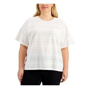 CALVIN KLEIN Womens White Short Sleeve Crew Neck Wear To Work T-Shirt Plus 2X